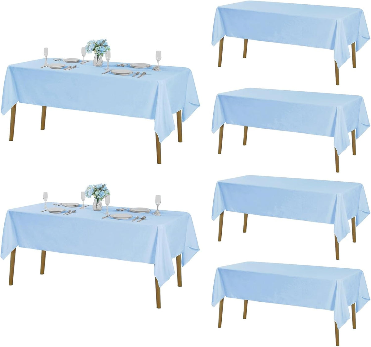 Fokitut 6 Pack Rectangle Tablecloth, 60x102 Inch, Stain Resistant and Wrinkle Polyester Table