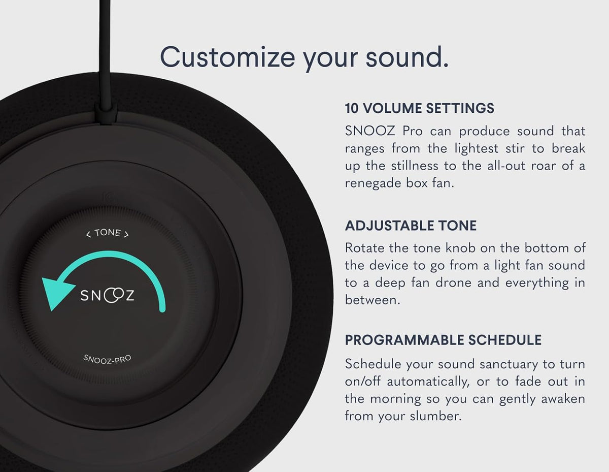 SNOOZ Pro - Smart White Noise Machine & Travel Case - Real Fan Inside, Non-Looping White Noise