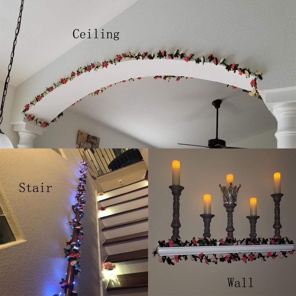 Miracliy 5Pcs 41FT Flower Garland Artificial Rose Arch Vines Fake Spring Floral Garland for Flower