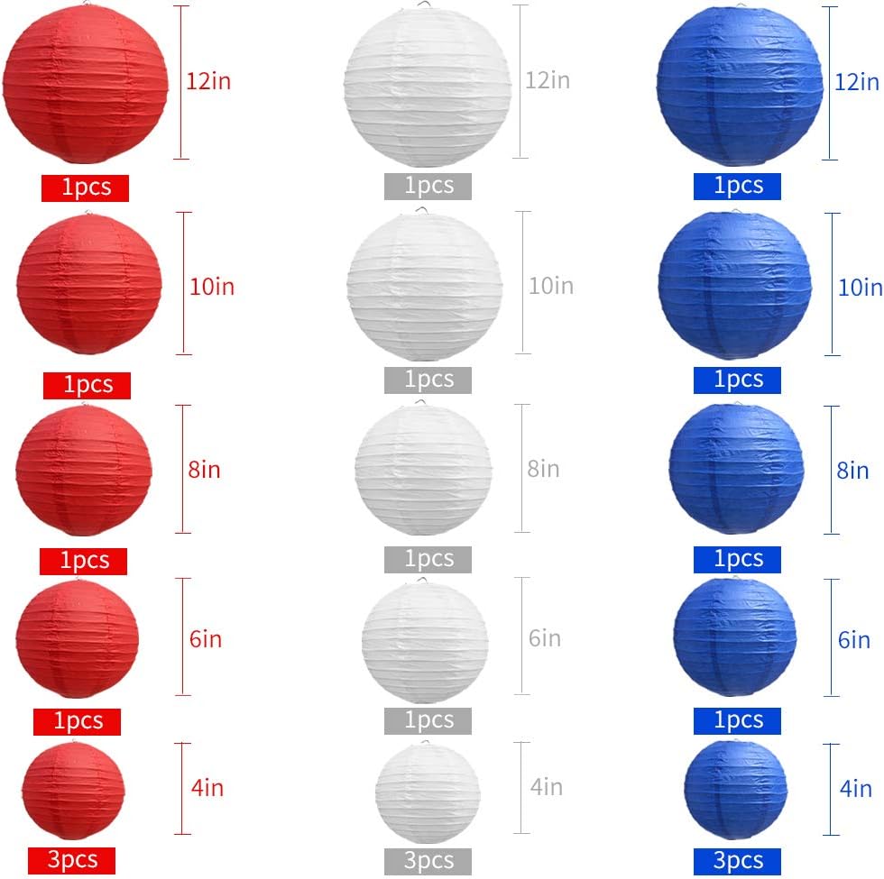 BEISHIDA 21 Pcs Red Blue White Round Paper Lanterns Decorative Hanging Asia Chinese Japanese Paper