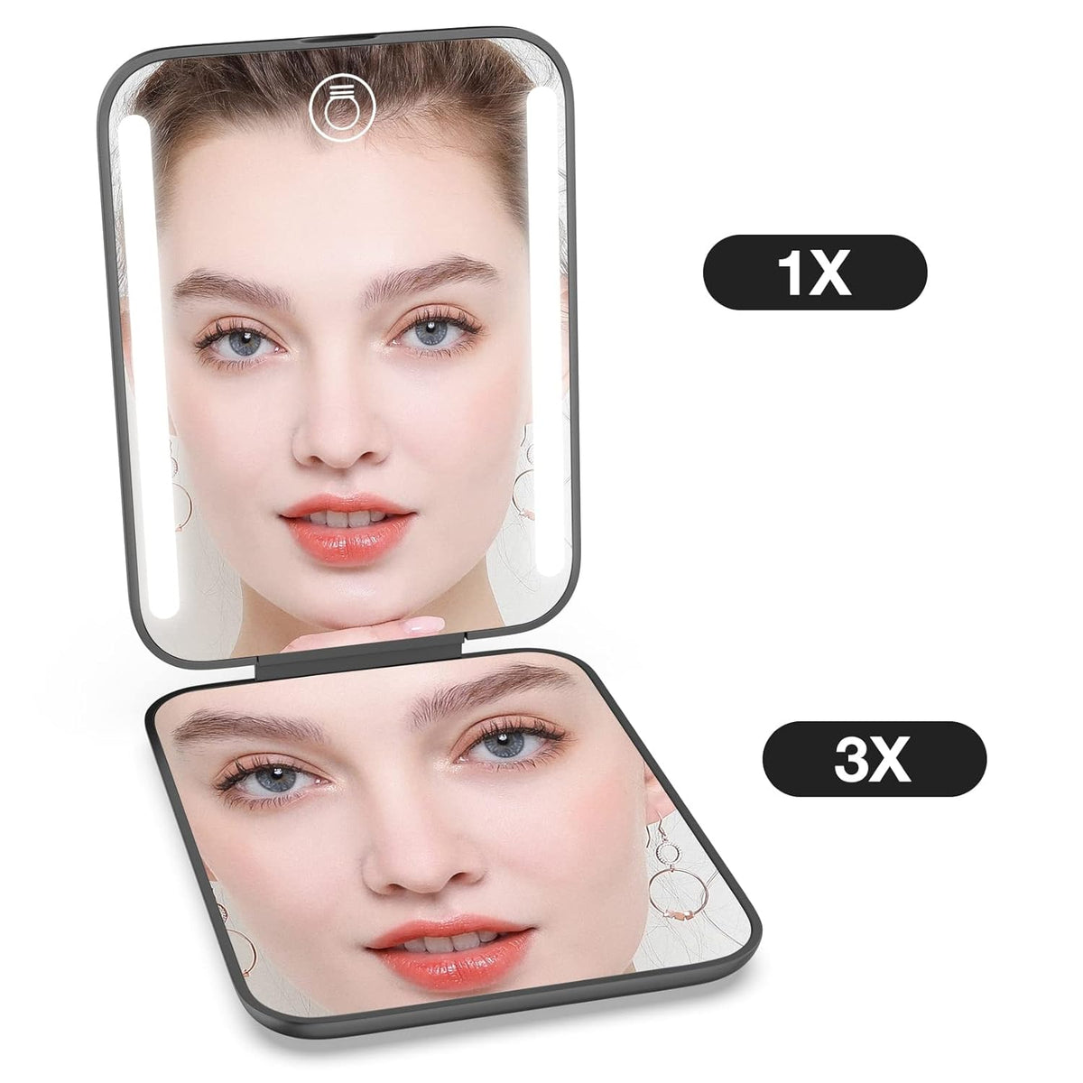 Kintion Rechargeable Pocket Mirror, Double Sided 1X/3X Magnification Compact Vanity Mirror, 3 Color