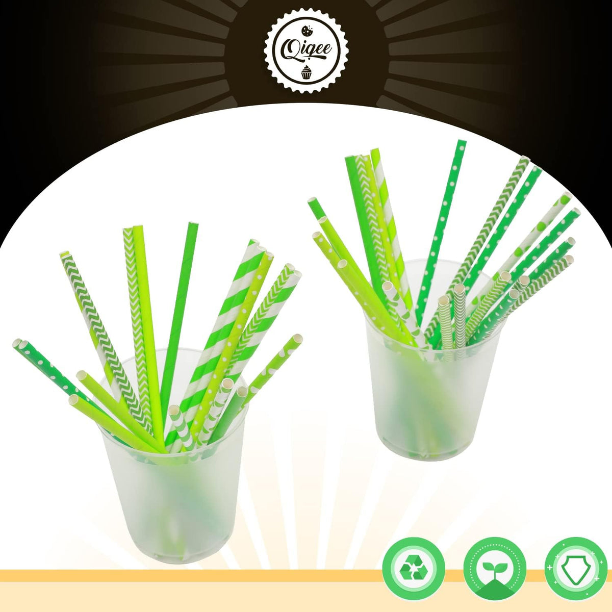 Green Paper Straws for Drinking Green Disposable Straws 150pcs Disposable Straws Bulk（10 Pattern）