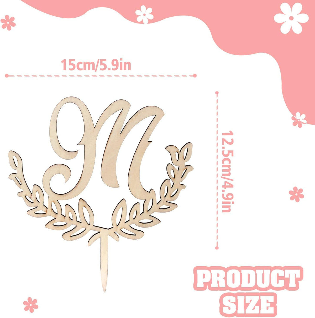 LINGTEER Personalized Inital Letter M Wooden Cake Topper Perfect for Birthday Rustic Wedding