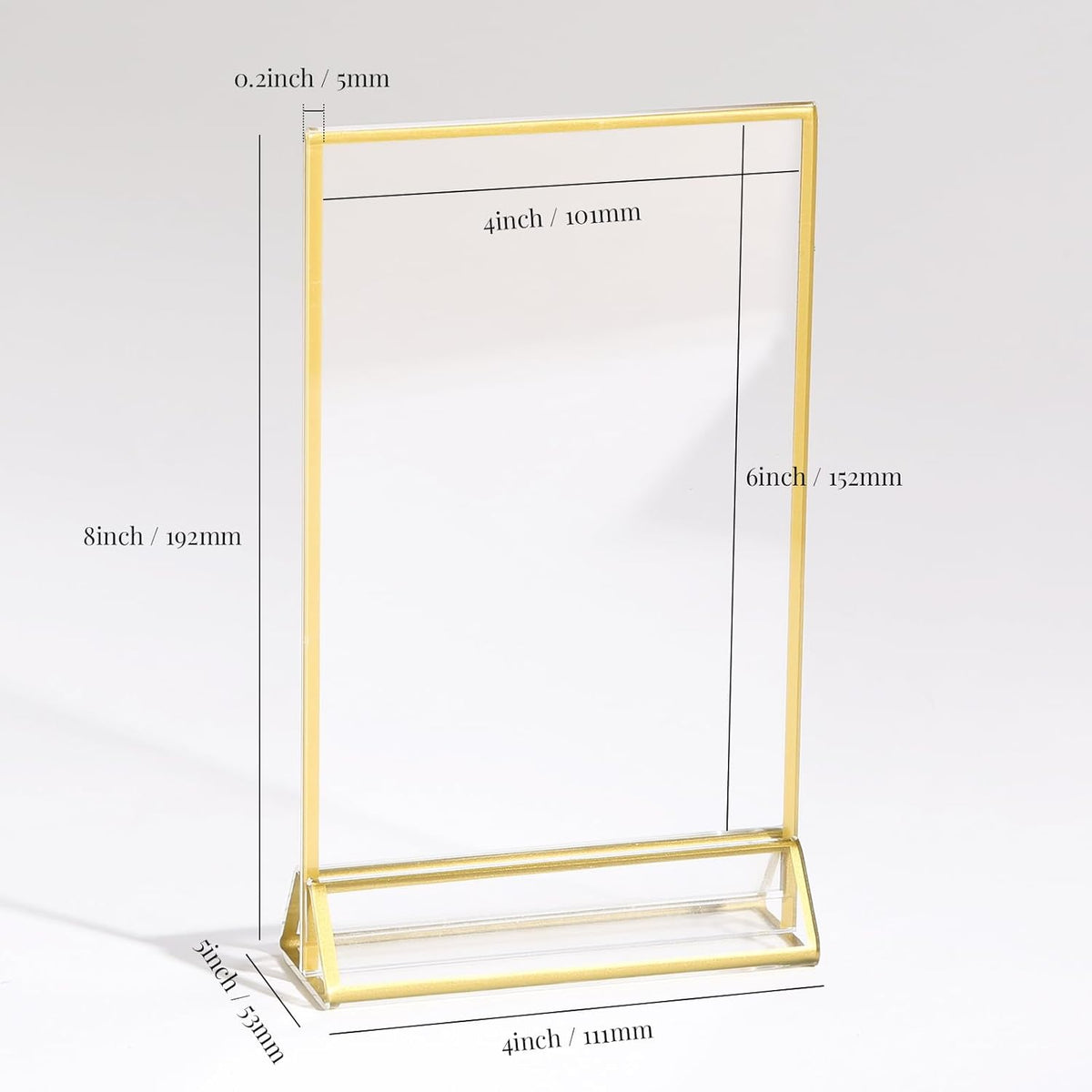 UNIQOOO Acrylic Sign Holders with Golden Border, Portrait View, Pack of 12 | 4x6 Inches Double