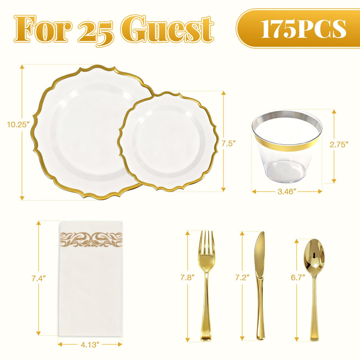 Glowserve 175 Piece Disposable Plastic Plates Dinnerware Set for 25 Guests