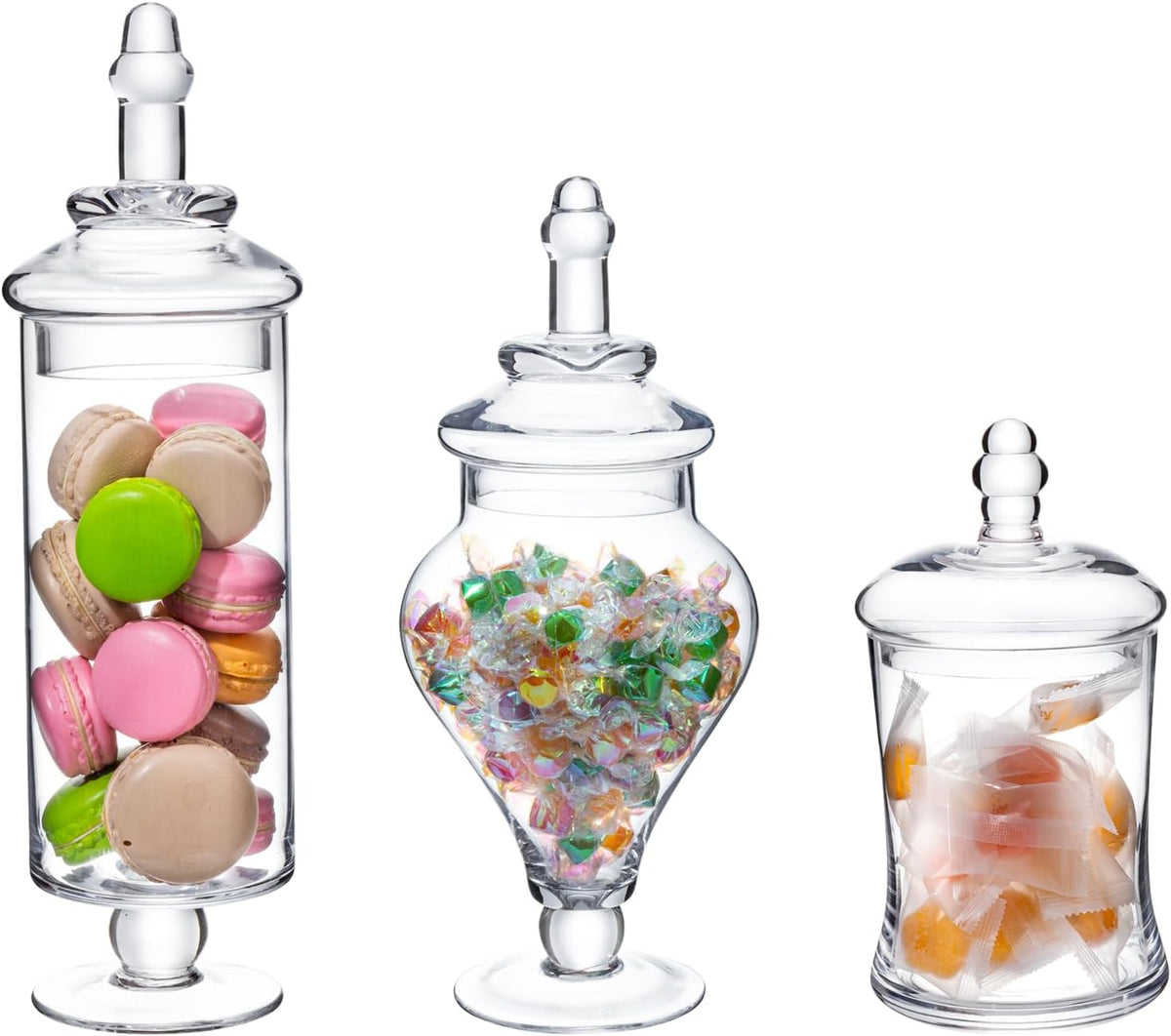 MyGift Clear Glass Apothecary Jars with Lid, Decorative Footed Vase, Candy Buffet Containers Set of