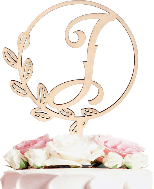 LINGTEER Personalized Inital Letter I Wooden Cake Topper Perfect for Birthday Rustic Wedding