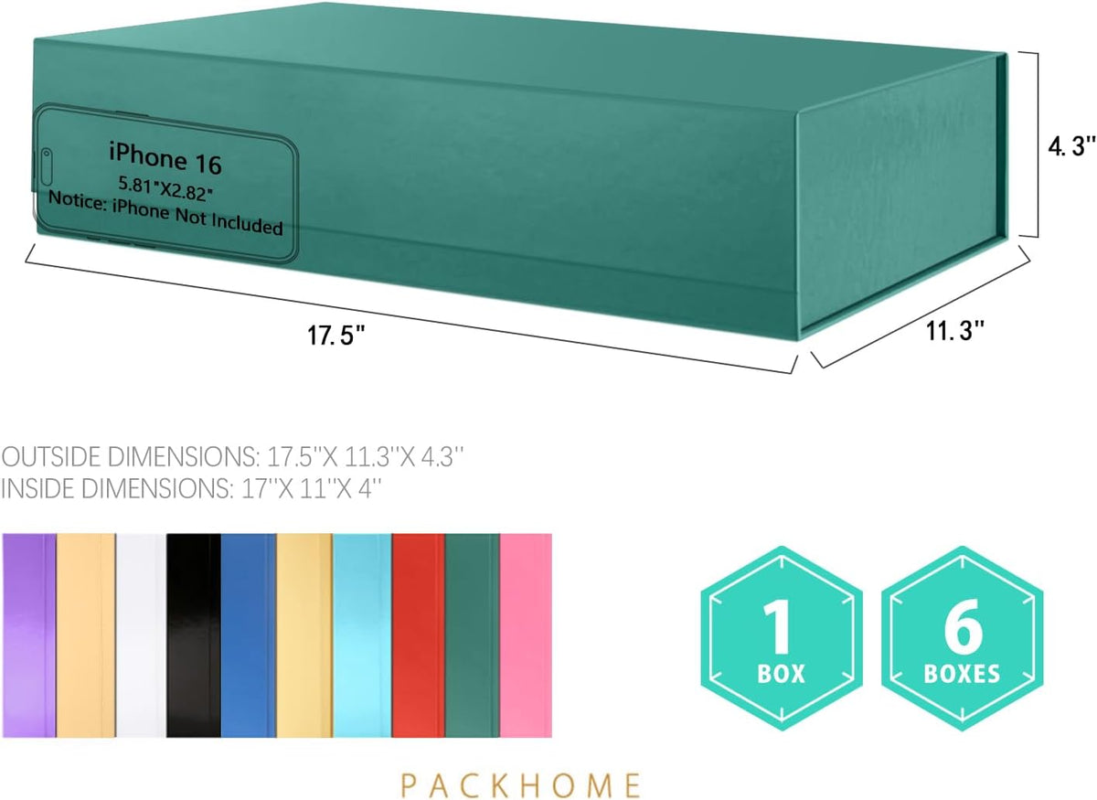 PACKHOME Extra Large Gift Box 17.5x11.3x4.3 Inches, Sturdy Shirt Box with Magnetic Lid for Clothes