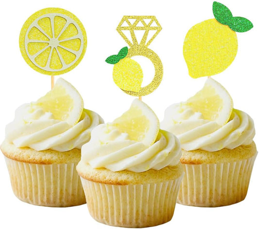 Glitter Lemon Cupcake Toppers Picks for Wedding Engagement Bridal Shower Bachelorette Party
