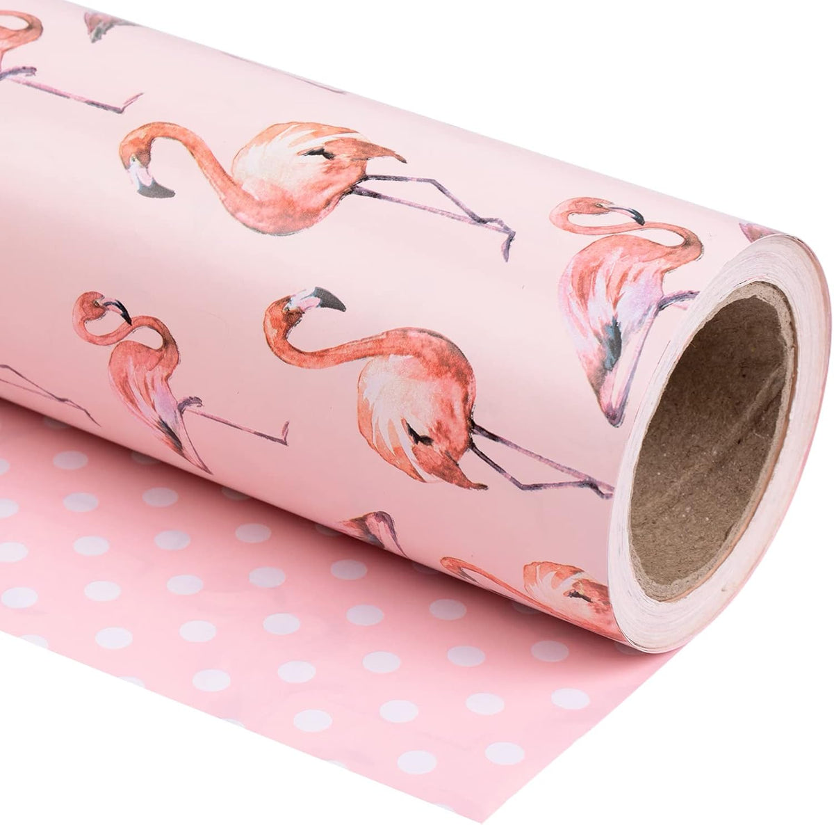 WRAPAHOLIC Reversible Flamingo Wrapping Paper - Mini Roll - 17 Inch X 33 Feet - Pink Flamingo