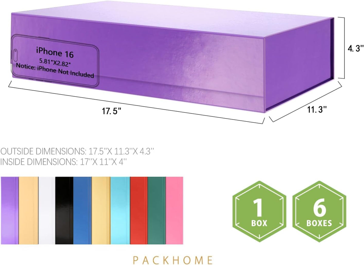PACKHOME Extra Large Gift Box 17.5x11.3x4.3 Inches, Sturdy Shirt Box with Magnetic Lid for Clothes