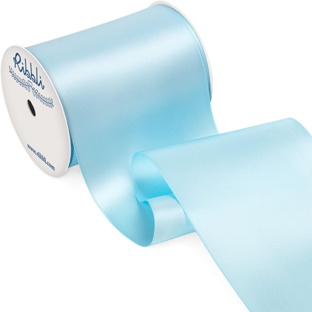 Ribbli Light Blue Satin Ribbon 4 Inch Wide Baby Blue Ribbon for Wedding Chair Sash Grand Opening