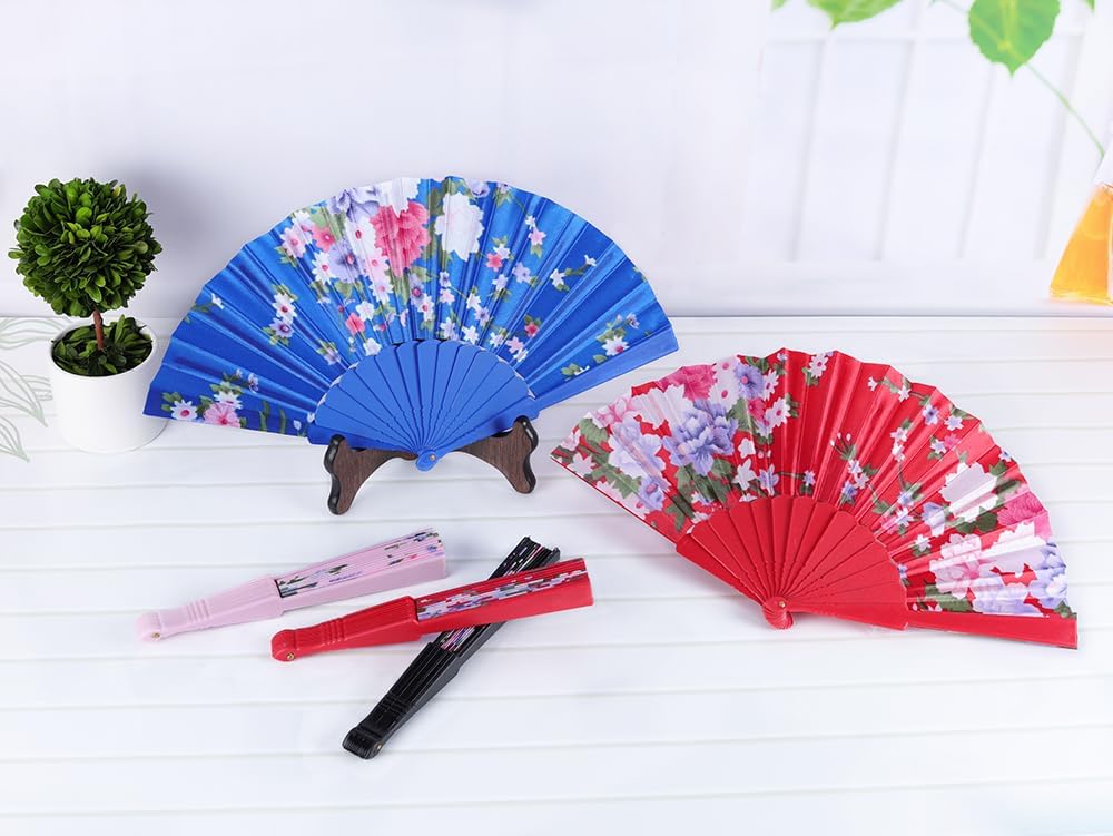 HUNANBANG 1 Dozen Oriental Flowers Japanese Folding Hand Fans Spanish Church Wedding Vintage Gift