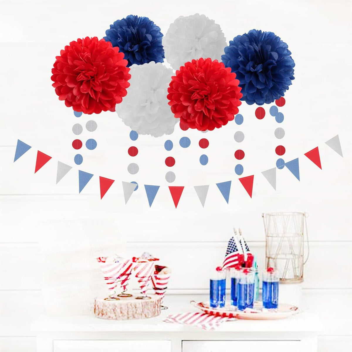 Fourth-4th of July Imemorial-Day Party-Decorations - 23pcs Red White Blue Graduation Banner, USA