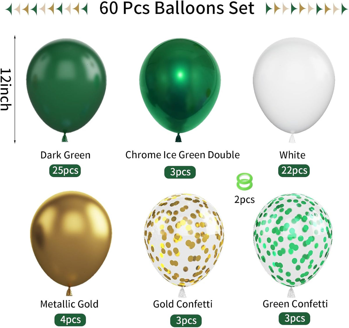 Green and Gold Balloons, 60Pcs Dark Green Gold Balloons, 12 Inch Metallic Gold Latex Balloons Green