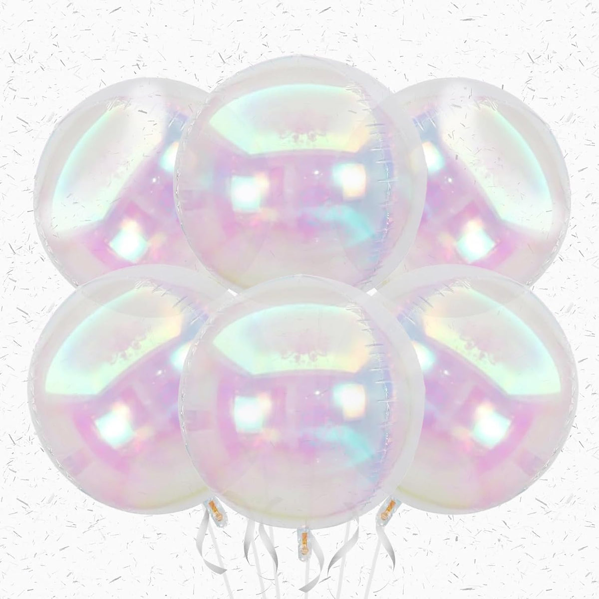 6Pcs Iridescent Round Foil Balloons,Giant 4D Clear Round Ball Balloon,22 Inch Rainbow Balloons for