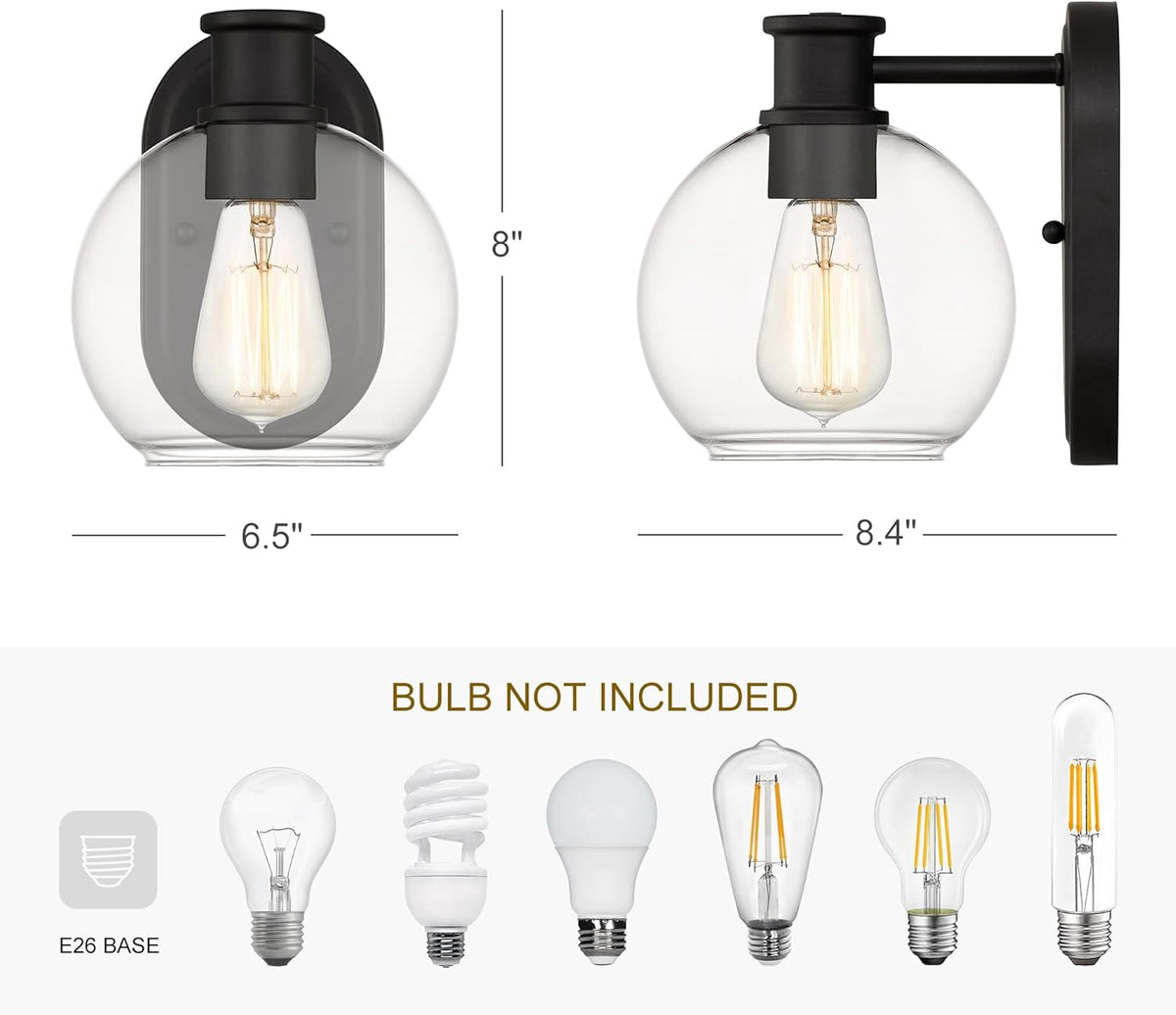 Dan Modern Farmhouse 1-Light Wall Sconces Light with Clear Glass Globe Shade in Dark Bronze Finish