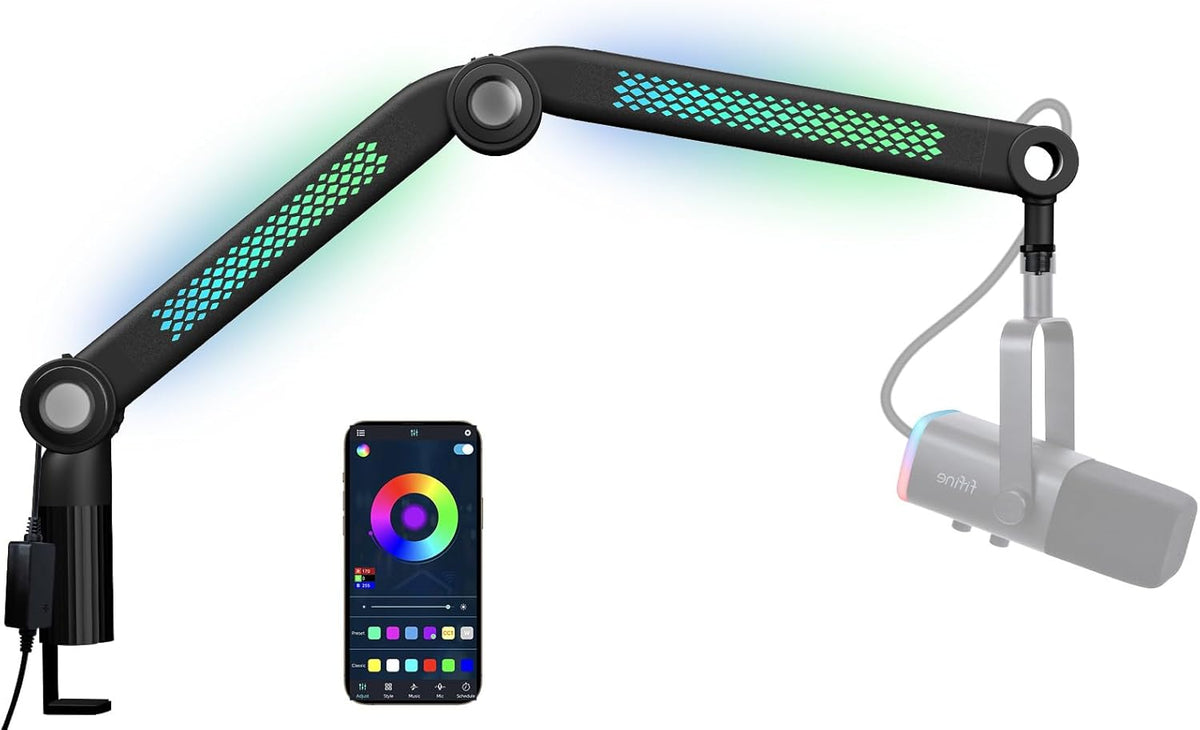 SUNMON RGB Mic Arm ??Adjustable Boom Arm with Rhythm RGB Lighting for Blue Yeti, HyperX QuadCast