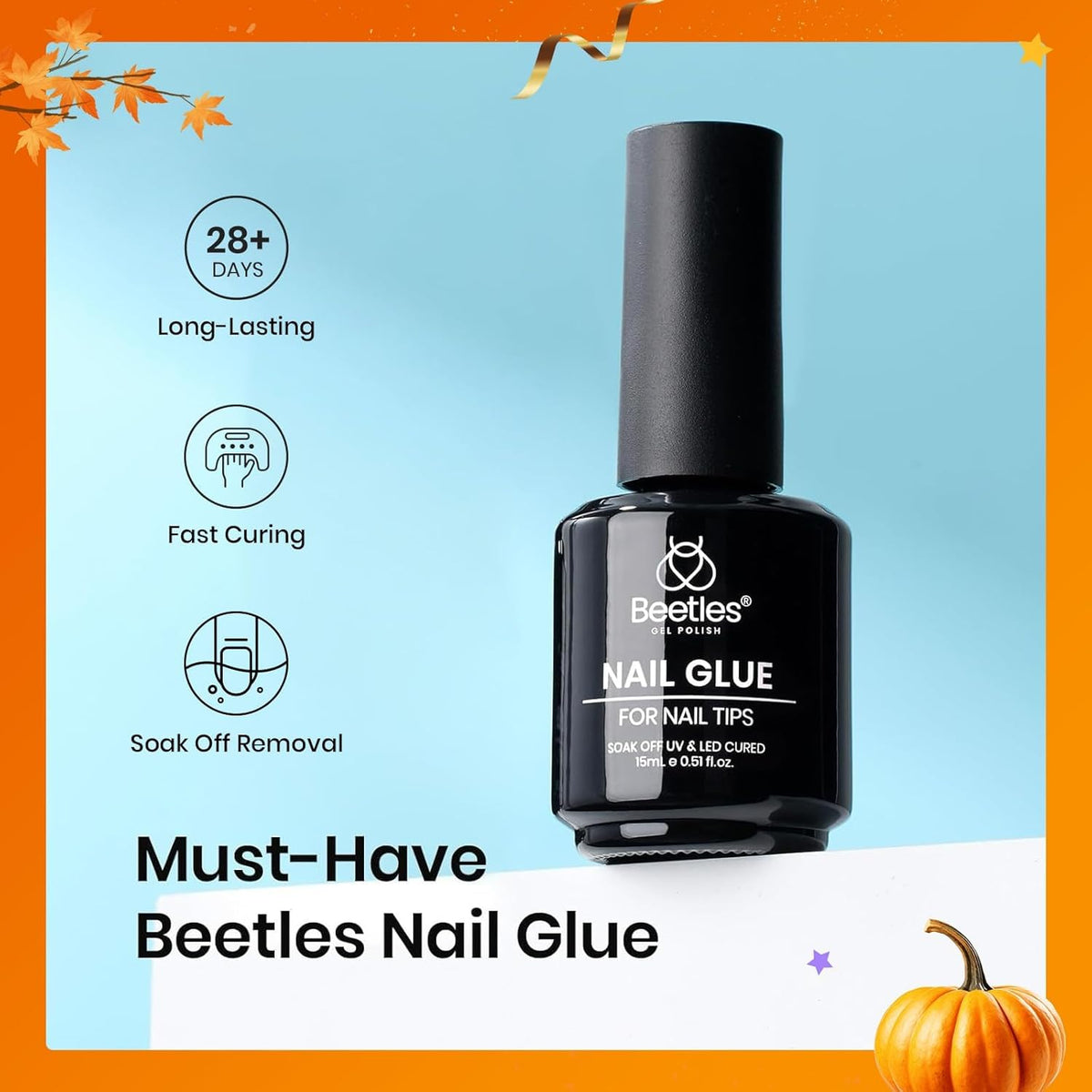 Beetles 15ml Gel Nail Glue 9 in 1 for Acrylic Nails Tips and Clear Press on Nails, Long Lasting