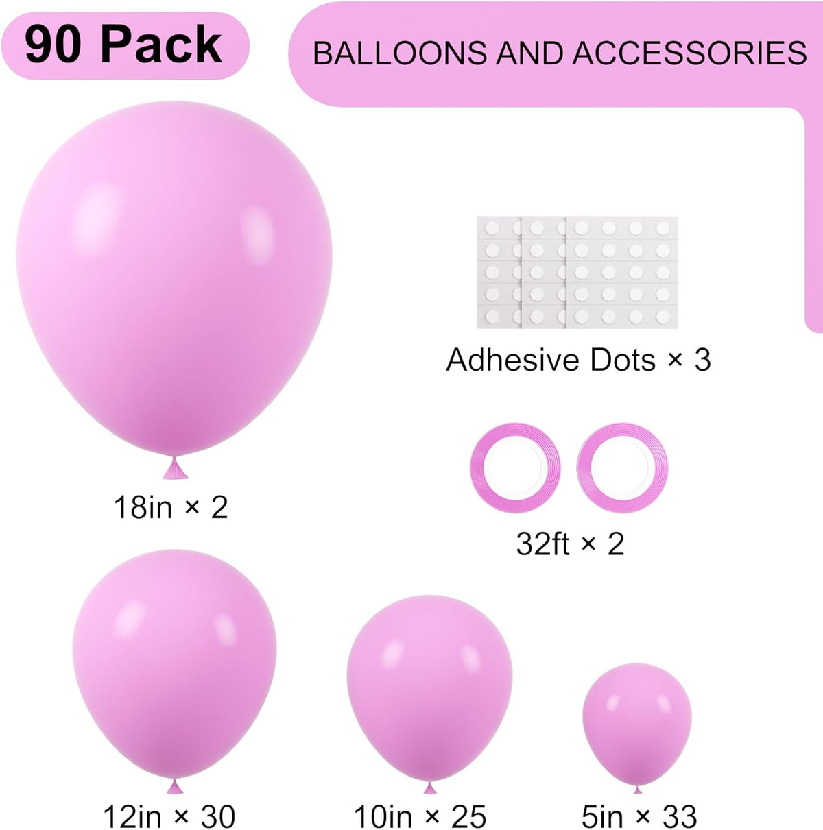 90pack Pink Balloons Different Size 18/12/10/5 Inch Pink Balloon Garland Arch Kit for Graduation