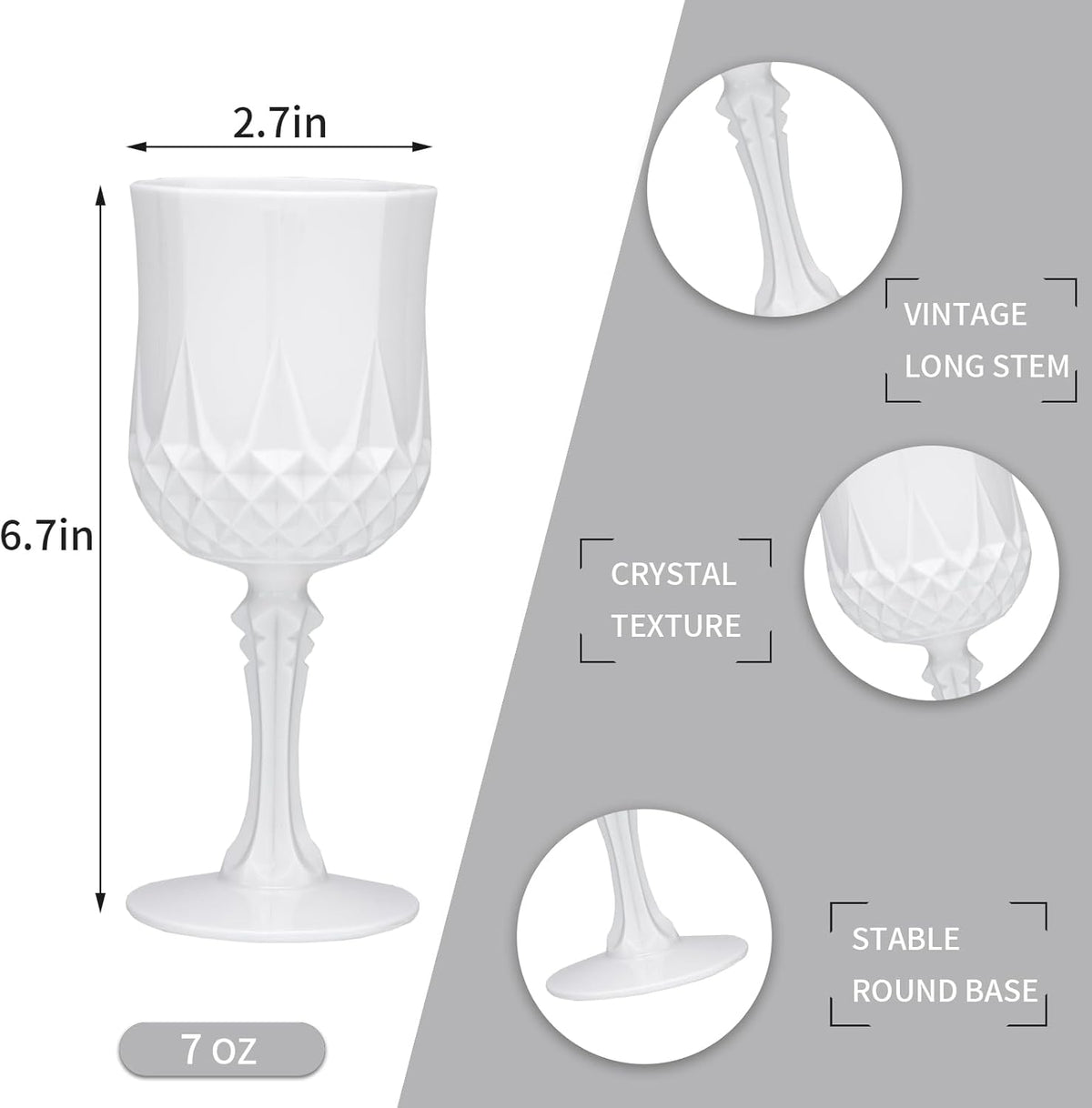 JLYLOL Plastic Vintage Wine Glasses 7OZ Plastic Goblets Vintage Drinking Glasses 48PCS Retro