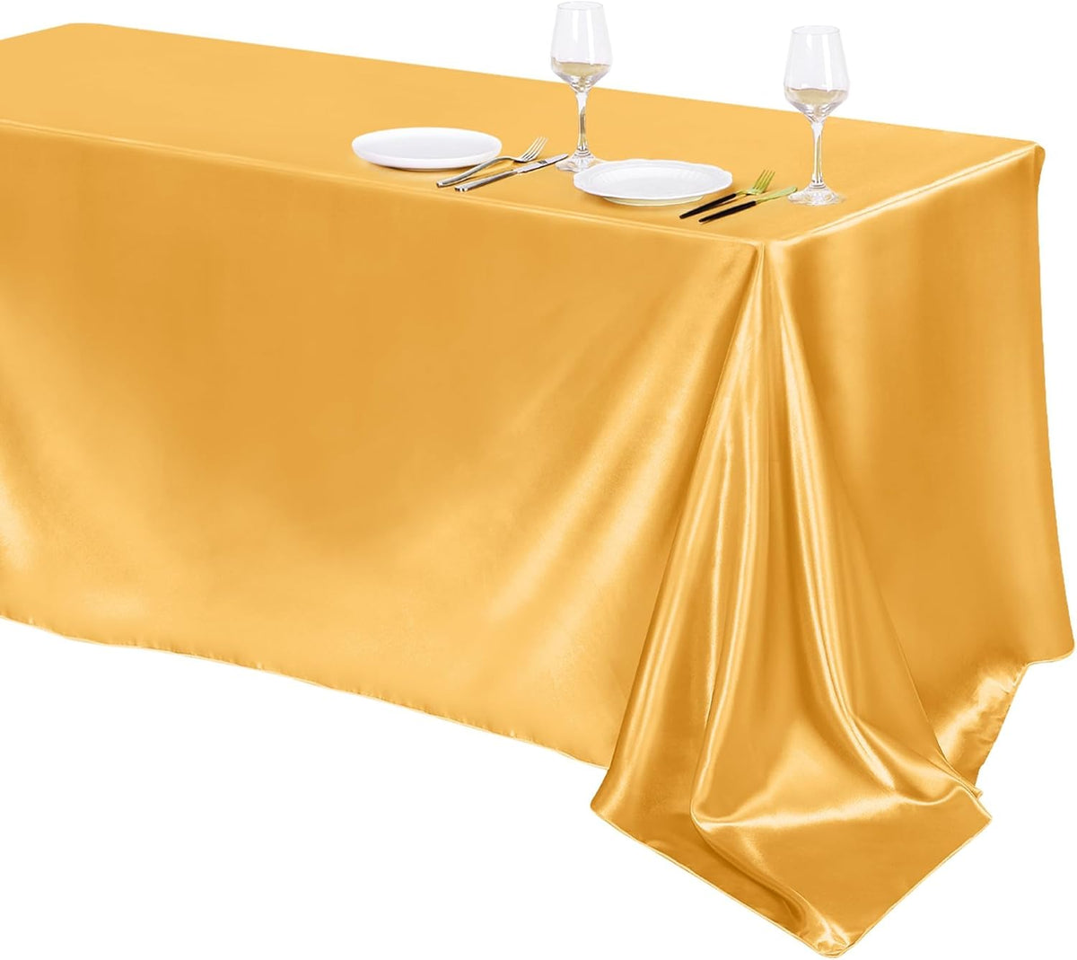 TURSTIN 1 Pack Gold Satin Tablecloth 102 x 58 Inch Overlay Satin Table Cover Rectangle Bright Silk