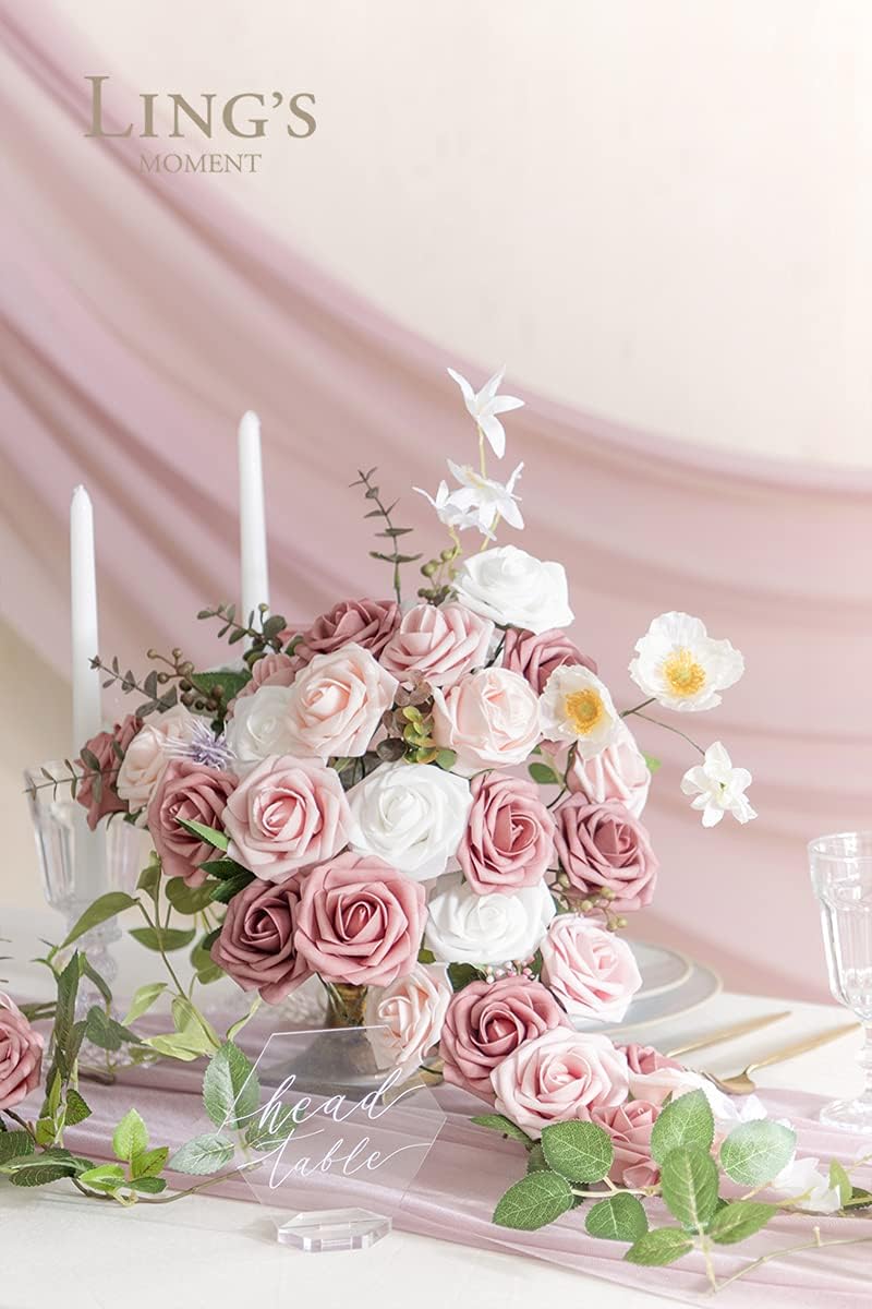 Ling's Moment Artificial Flowers, 25Pcs 3" Roses in Dusty Rose Shades, Realistic DIY Foam Floral