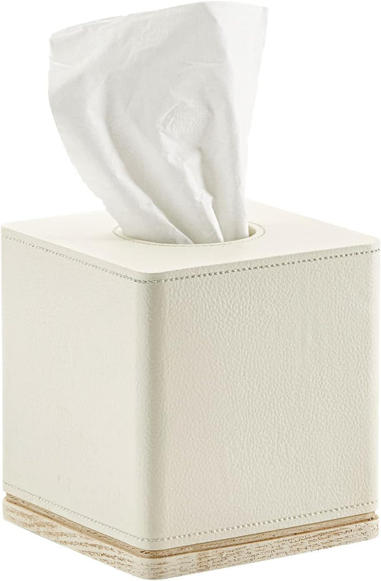 Tissue Box Cover Square Resin Tissue Holder for Home Decor,Hand Carved Beige Leather Cube Tissue