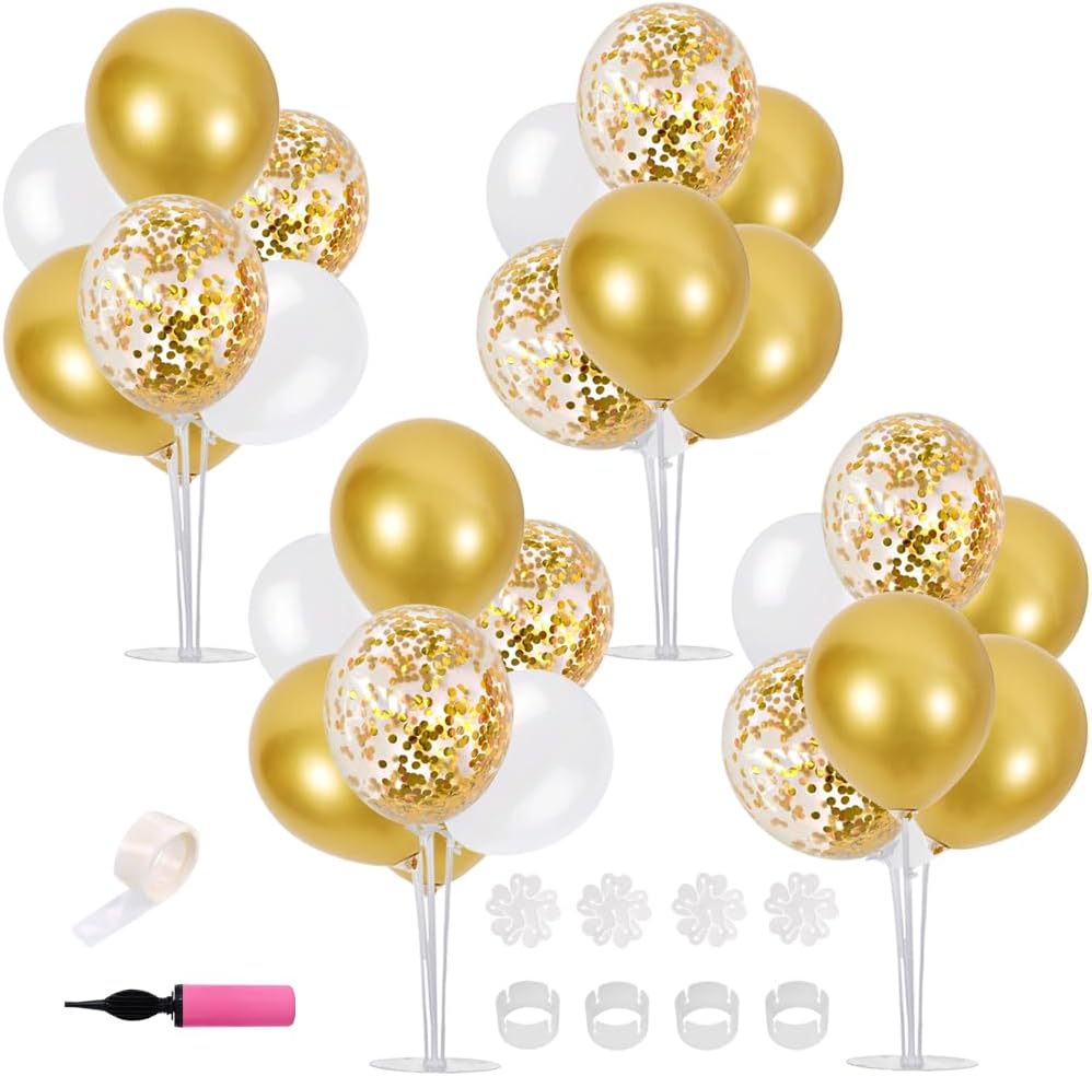 TONIFUL 4 White Gold Party Decorations Balloon Stand Centerpiece Table Decorations for Birthday