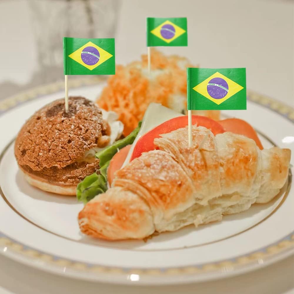 Brazil Flag Brazilian Flag, Small Mini Brazil Toothpick Flags for Food, Cupcakes, Cocktails
