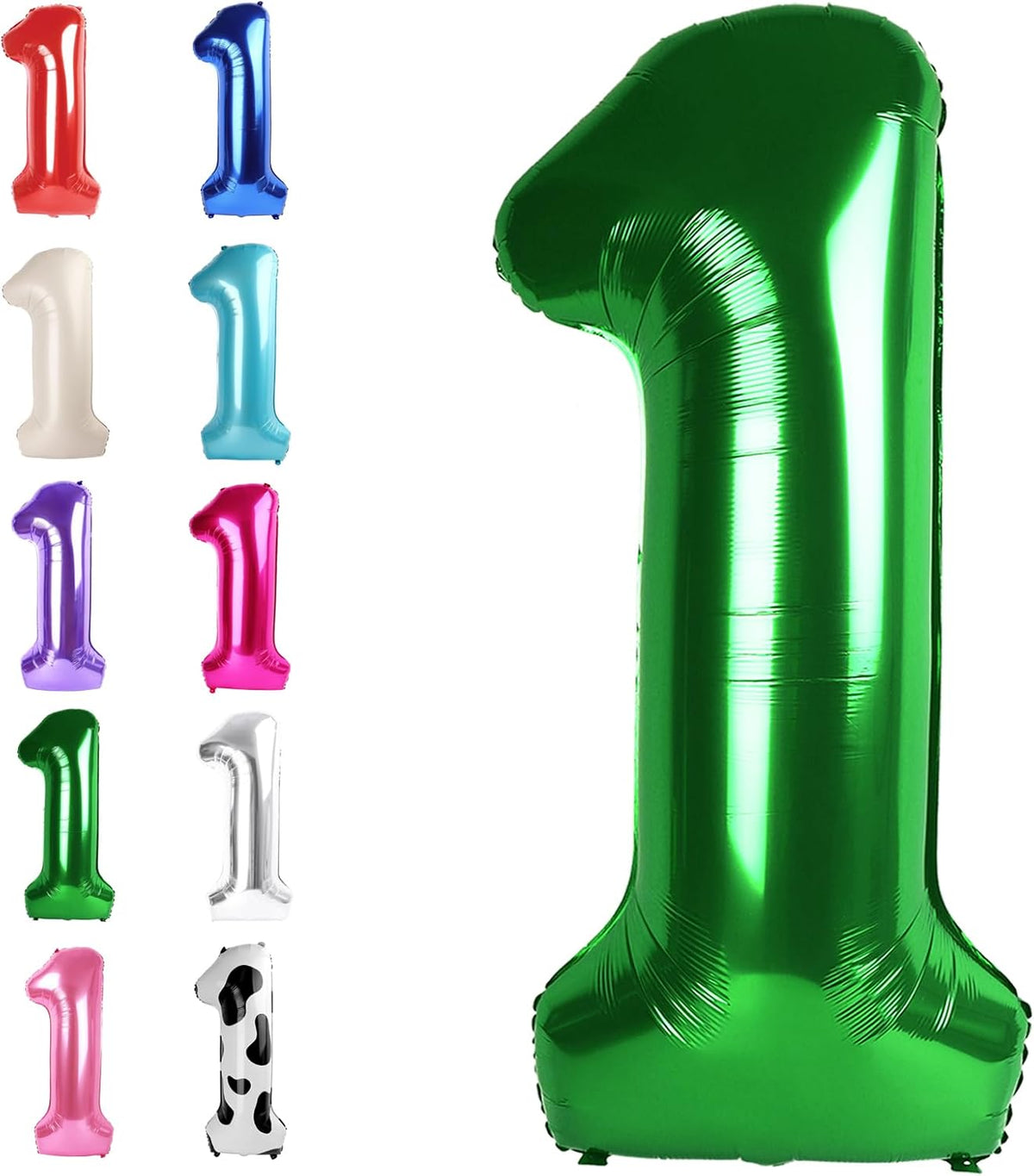 Green Number 1 Balloon 40 inch, Number 1 Birthday Balloon for Boy Girl, Green Foil One Balloon for