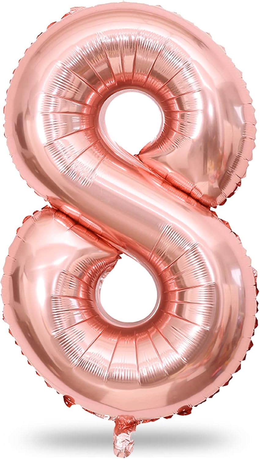 Rose Gold 8 Balloons, 40 Inch Large Foil Number Balloons Set 0-9, Self Inflating Digital 8 Helium