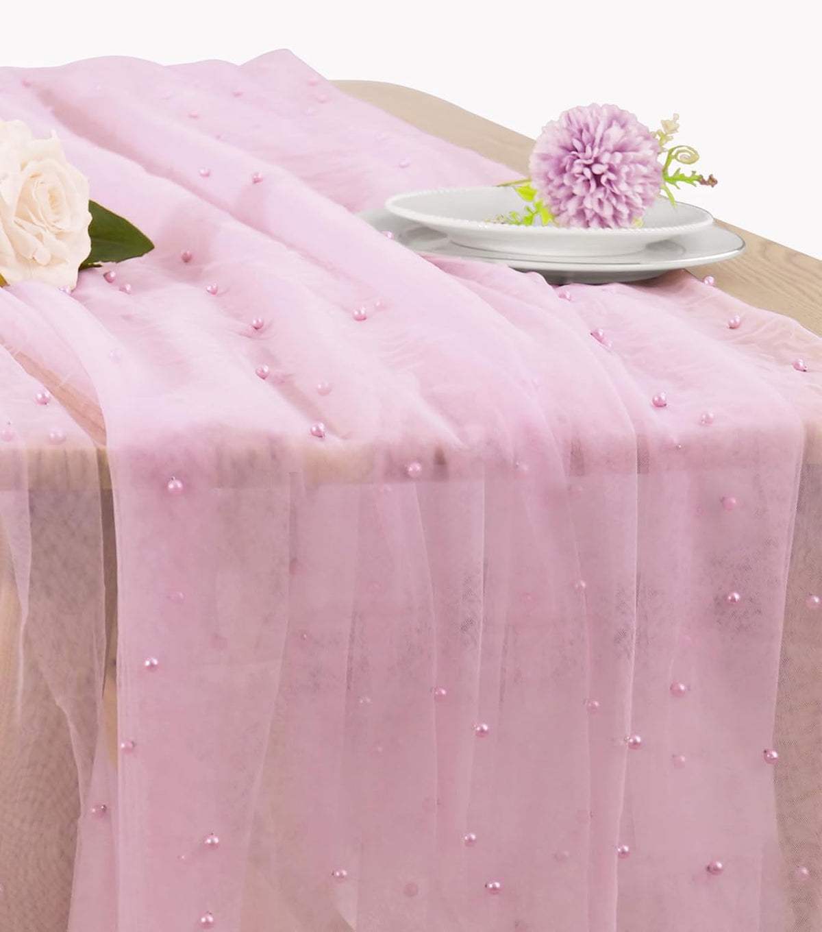 Pearl Table Runner 29 x 120 Inch Tulle Fabric Lace Table Runners Boho Rustic Tablecloth for Bridal
