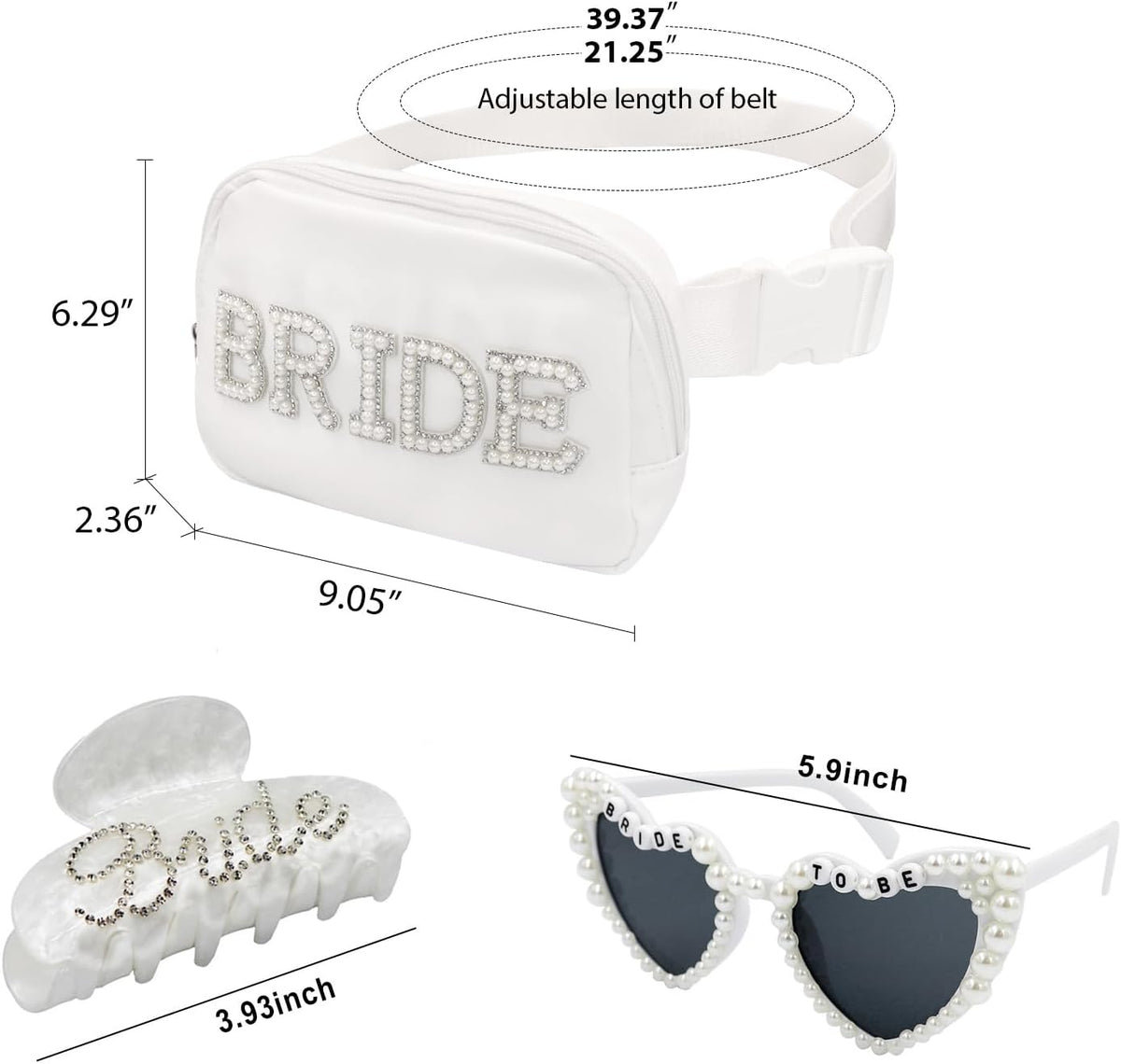 Lamyba Bride Gifts,Bachelorette Gifts for Bride,Pearl Bride Fanny Pack,Hair Claw Clip and