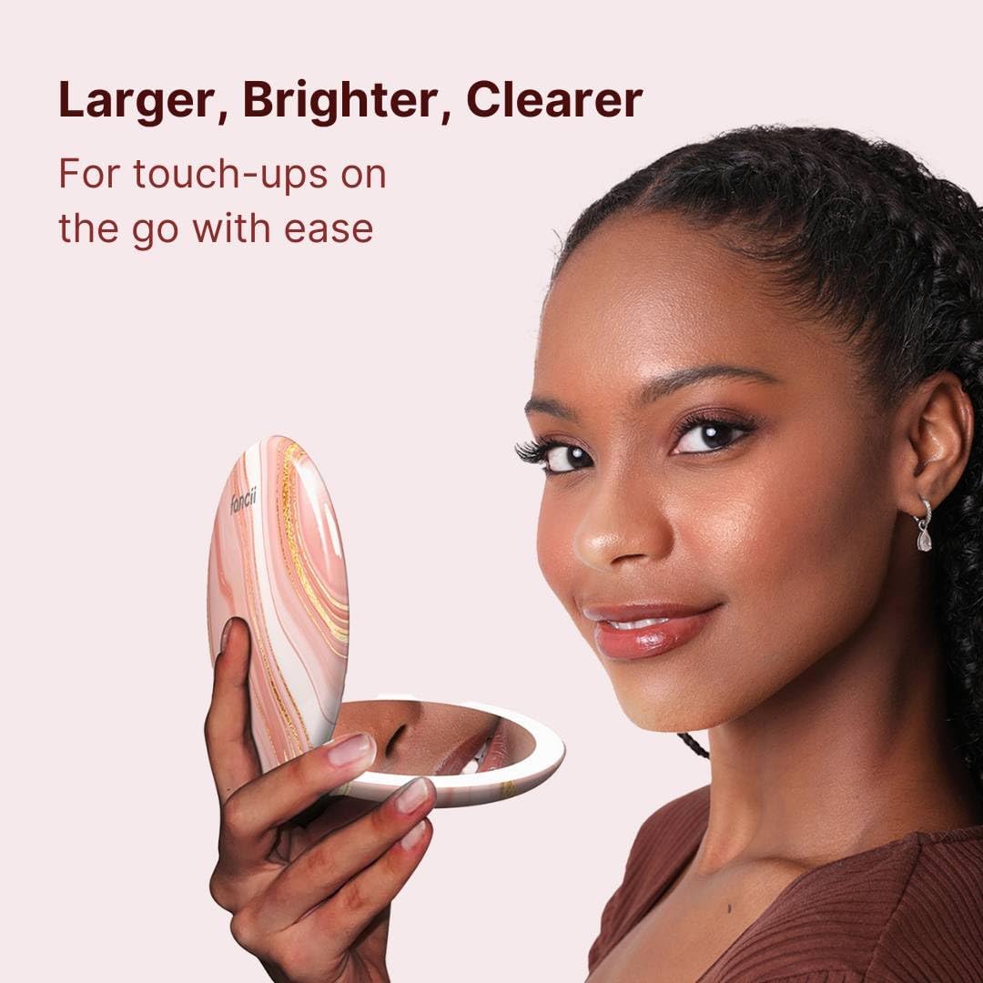 Fancii Taylor LED Lighted Travel Makeup Mirror, Rechargeable, 10x /1x Magnifying, Tru-Glow Lighting
