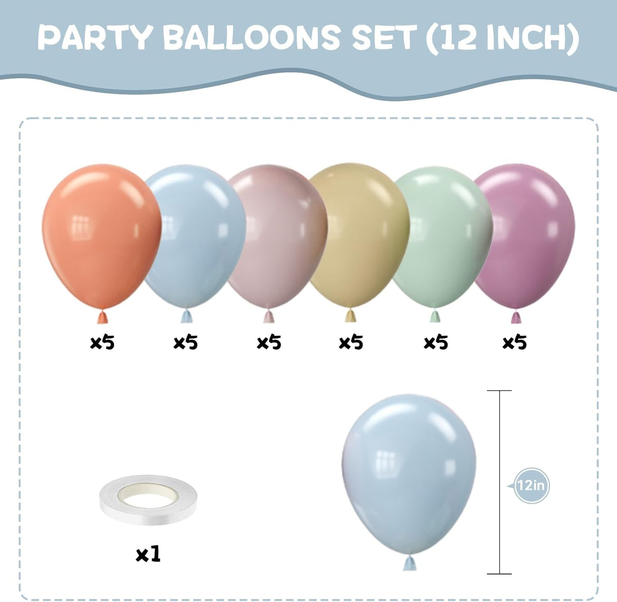 Pastel Retro Balloons, 12 Inch 6 Color Blue Purple Green Pink Beige Latex Party Balloon for