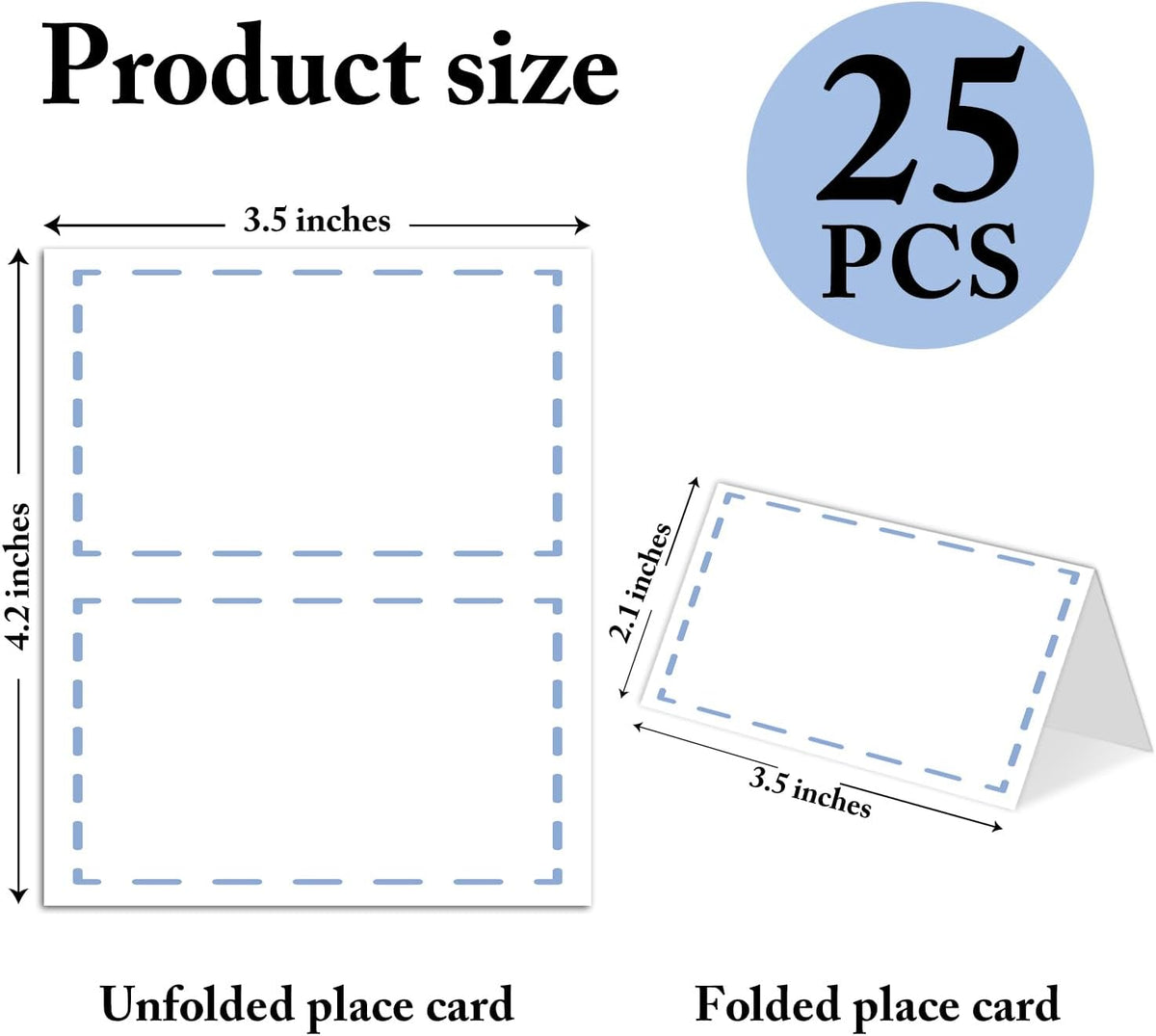 25 Pack Blue Lines Place Cards, Editable Name Cards for Table Setting, Tent Cards Food Label for