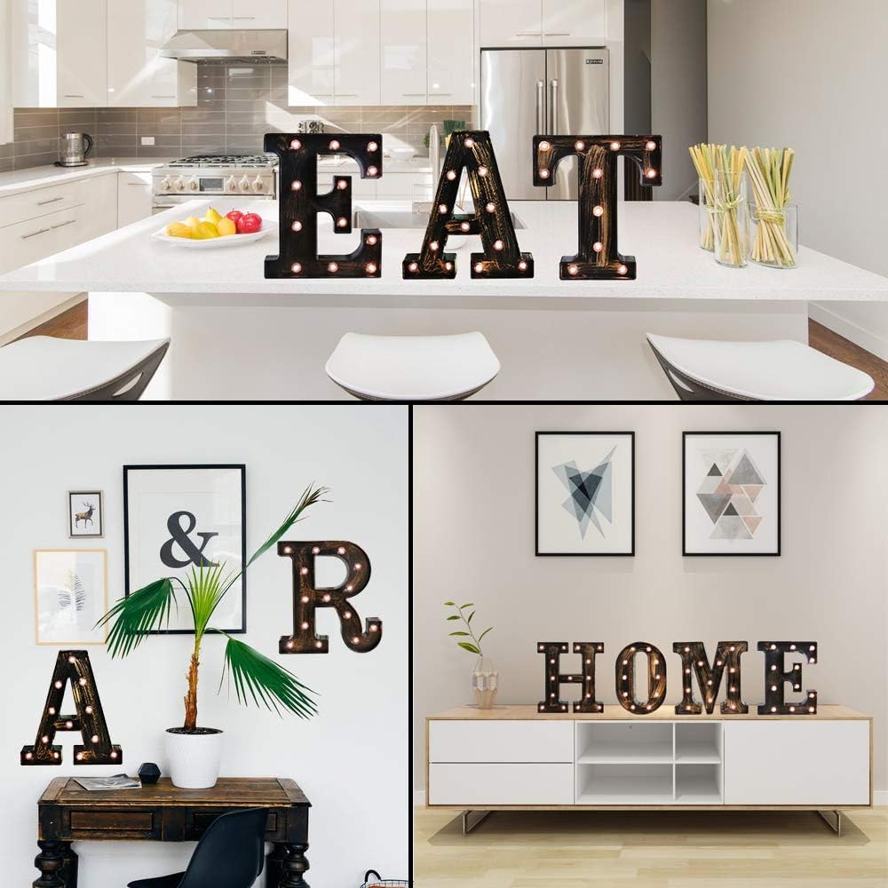 OYCBUZO Golden Black Led Marquee Letter - Industrial, Vintage Style Light Up Alphabet Letter Sign