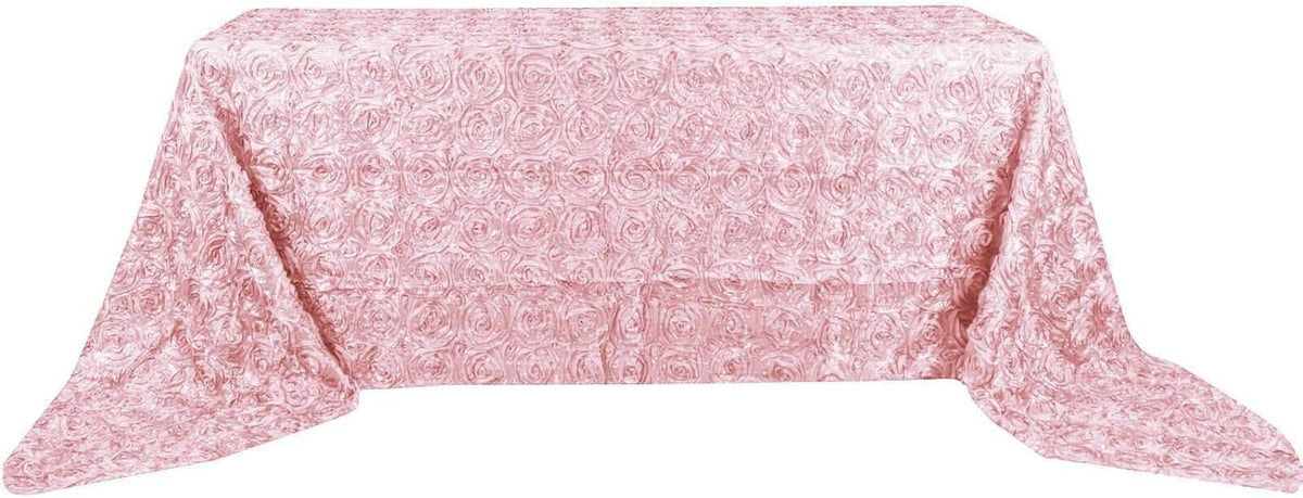 Efavormart 90"x156" Wholesale Rectangle Table Cover Blush Grandiose Rosette 3D Satin Tablecloth for