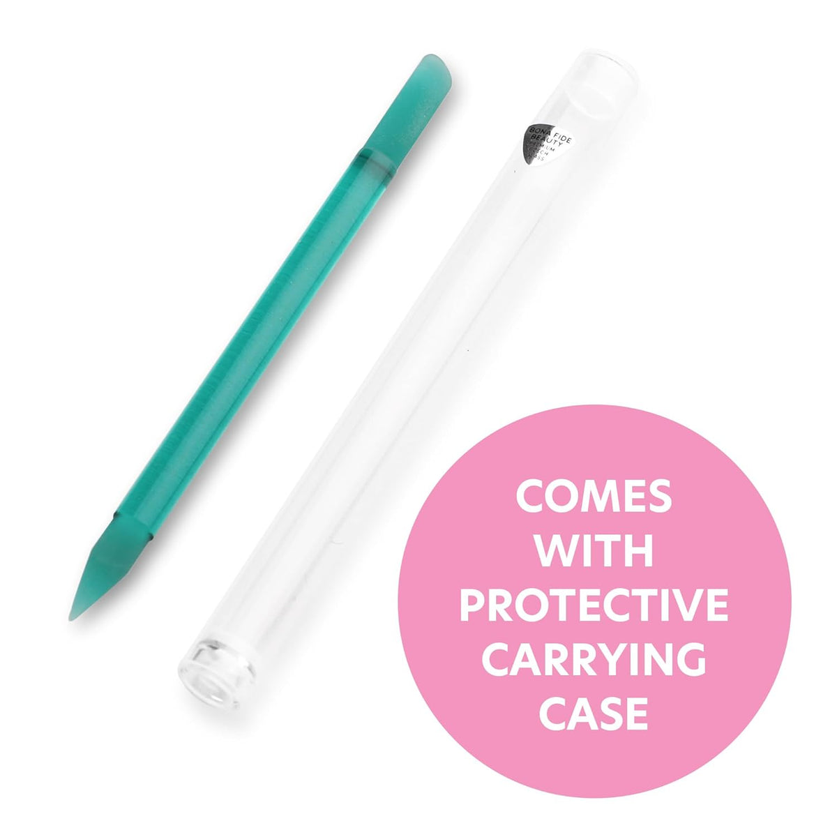Bona Fide Beauty Glass Cuticle Pusher - 1pc Green Manicure Stick with Case, Dual-Ended Cuticle
