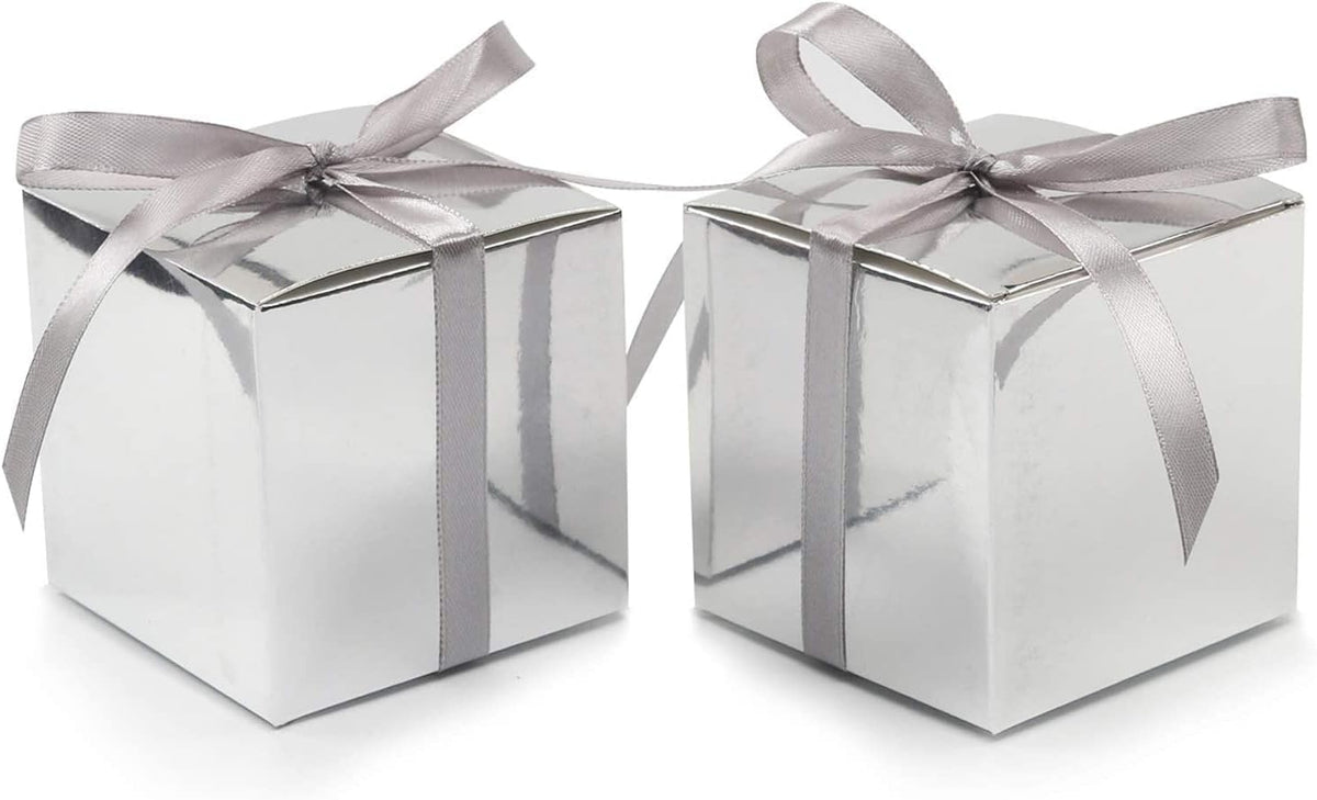 COTOPHER 25pcs Wedding Favor Boxes, Paper Gift Boxes 3x3x3 Inches Small Gift Boxes with Ribbons