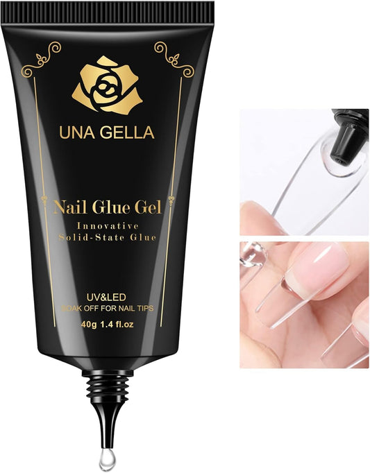 UNA GELLA Gel Nail Glue, Solid Nails Gl ue Gel 40ml Lamp Curing Needed Soak Off G LUE Strong Nail G