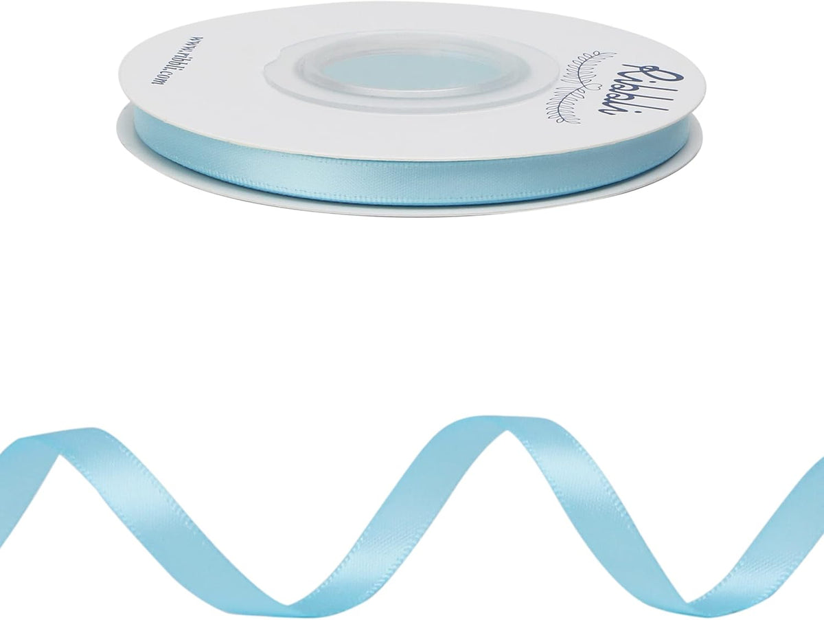 Ribbli Light Blue Baby Blue Double Faced Satin Ribbon,1/4” x Continuous 25 Yards,Use for Bows