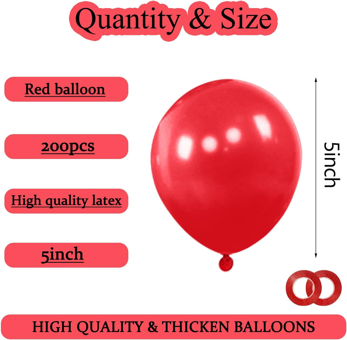 KAWKALSH 200pcs Red Balloons 5 Inch, Small Mini Latex Balloons for Party Birthday Baby Shower