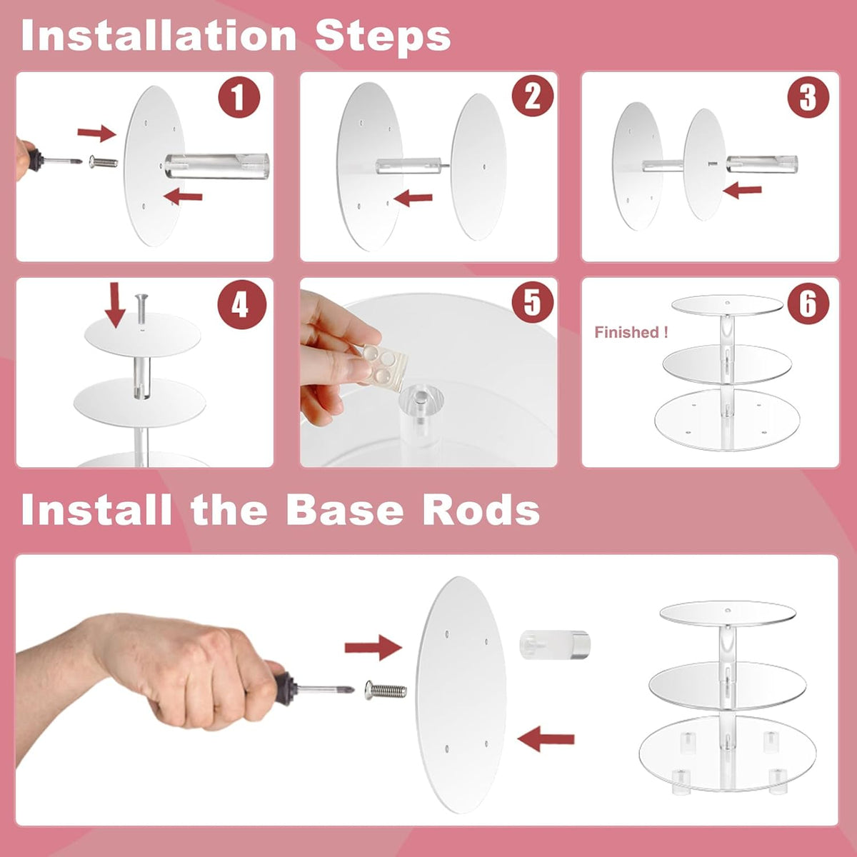 3 Tiers Round Cupcake Stand, Acrylic Cake Tower Stand Holder Macaron Display Rack Cookie Candy