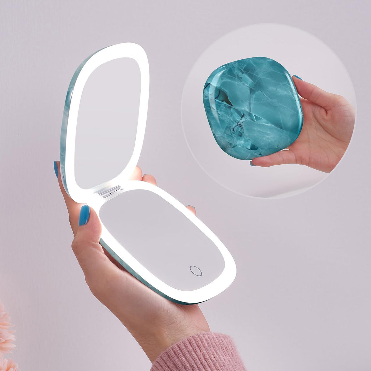 Mocado Compact LED Travel Makeup Mirror - 4 Inches 1X/10X Magnification Travel Mirror with Light