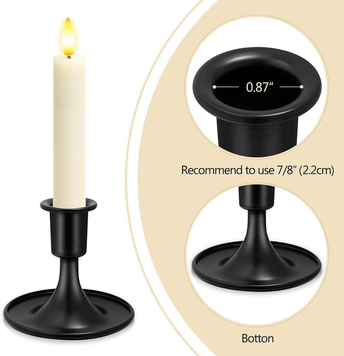 Candlestick Holders 2 PCS Short Metal Taper Candle Holders, KSWING Black Candle Stick Holders Set