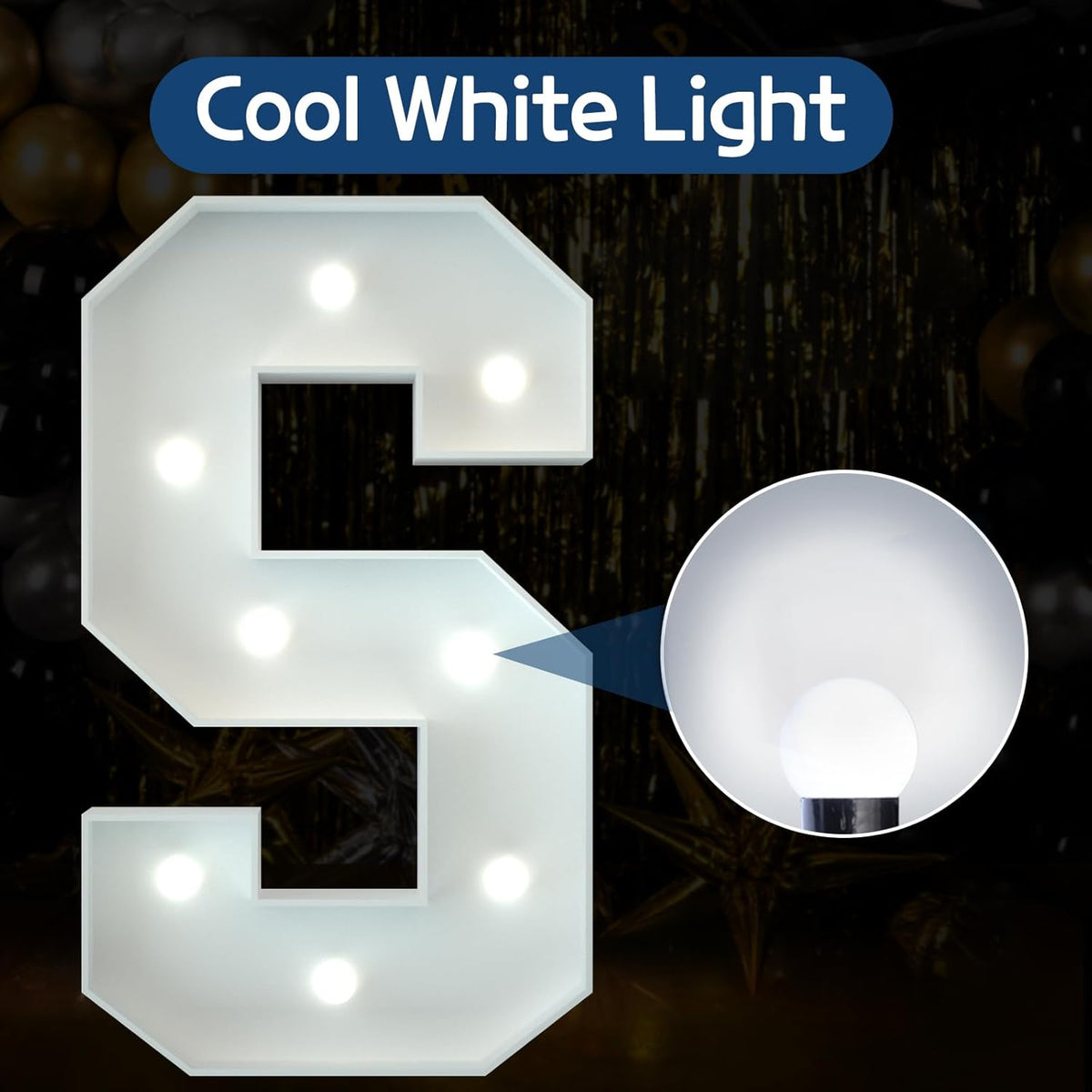 imprsv Marquee Letter S, 3FT Decorative Signage, Cool White LED Light Up Foam Board Letter for