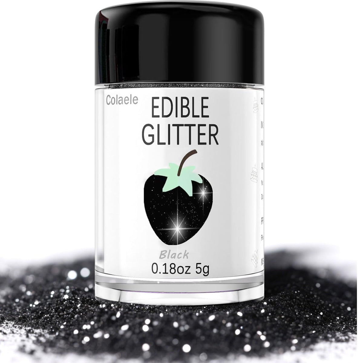 Black Edible Glimmer Powder Glitter - Colaele 5 grams Food-Grade Luster Dust Metallic Fancy Food
