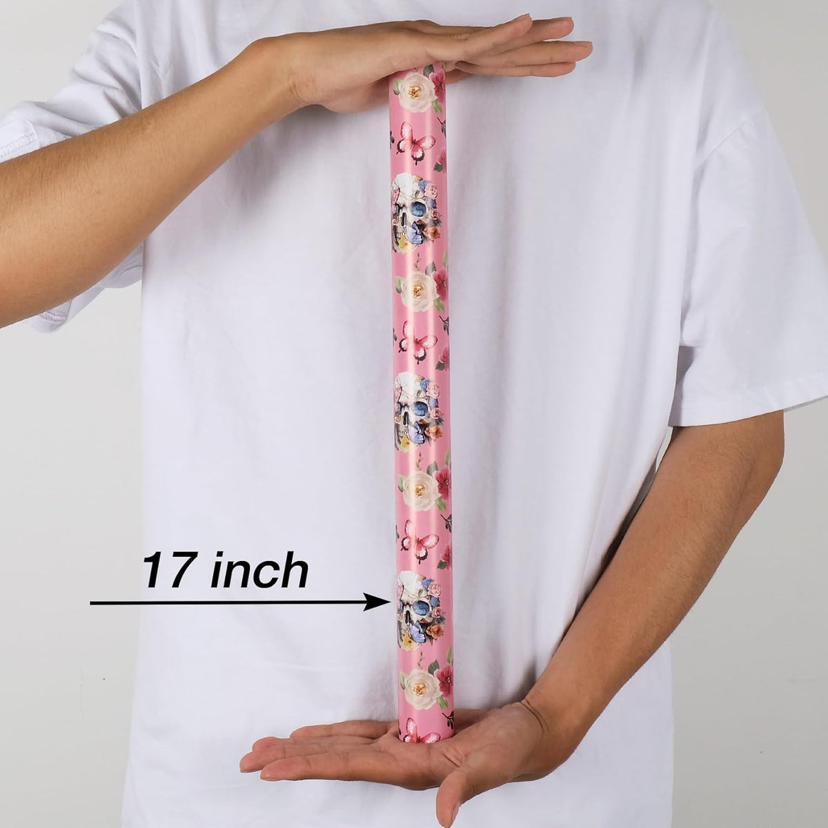 Aimyoo Gothic Wrapping Paper Roll, 17 Inch X 16.5 Feet Skull Floral Butterfly Design Gift Wrap